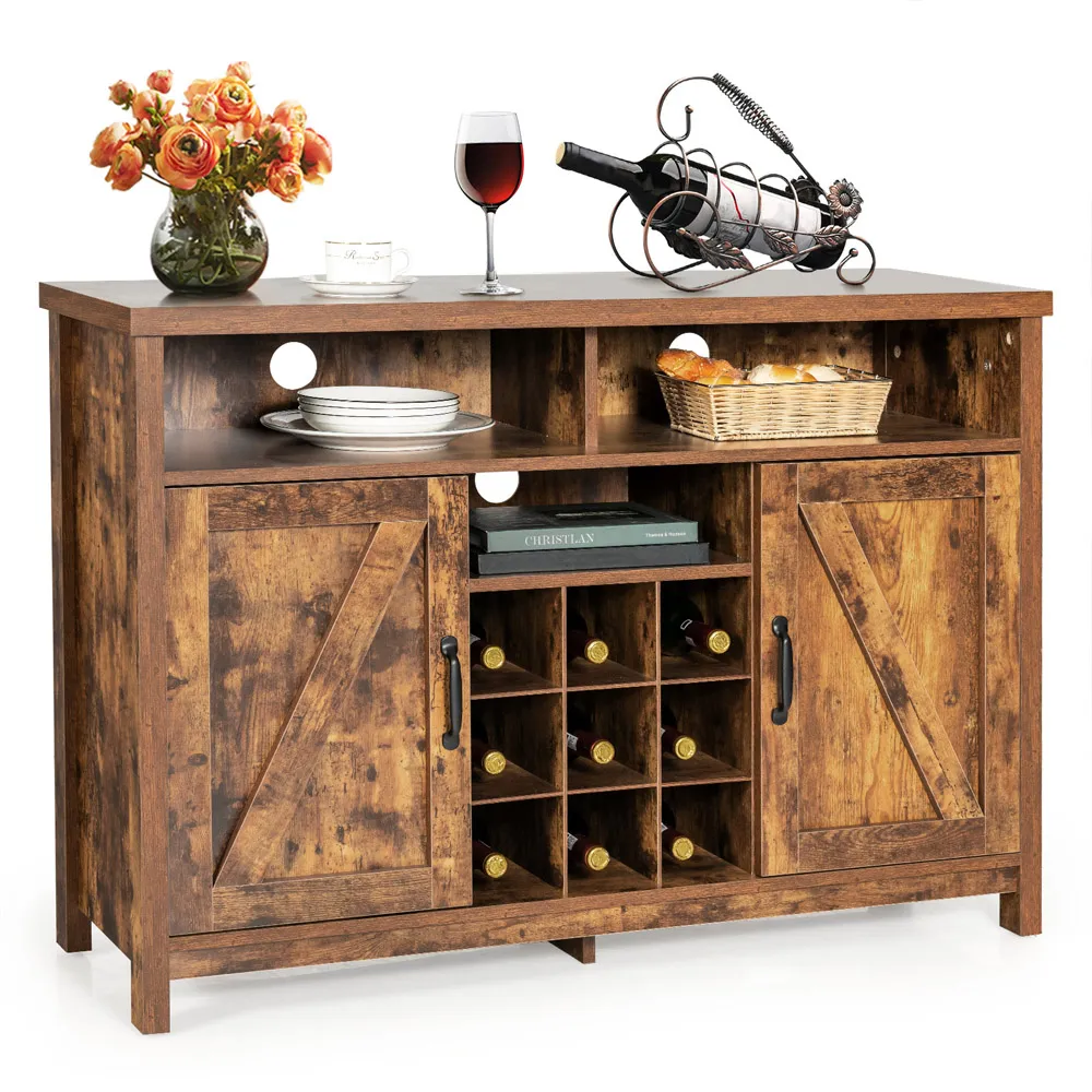 2 Door Buffet Cabinet with Wine Rack - Rustic Brown