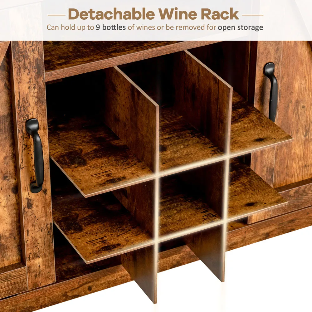 2 Door Buffet Cabinet with Wine Rack - Rustic Brown
