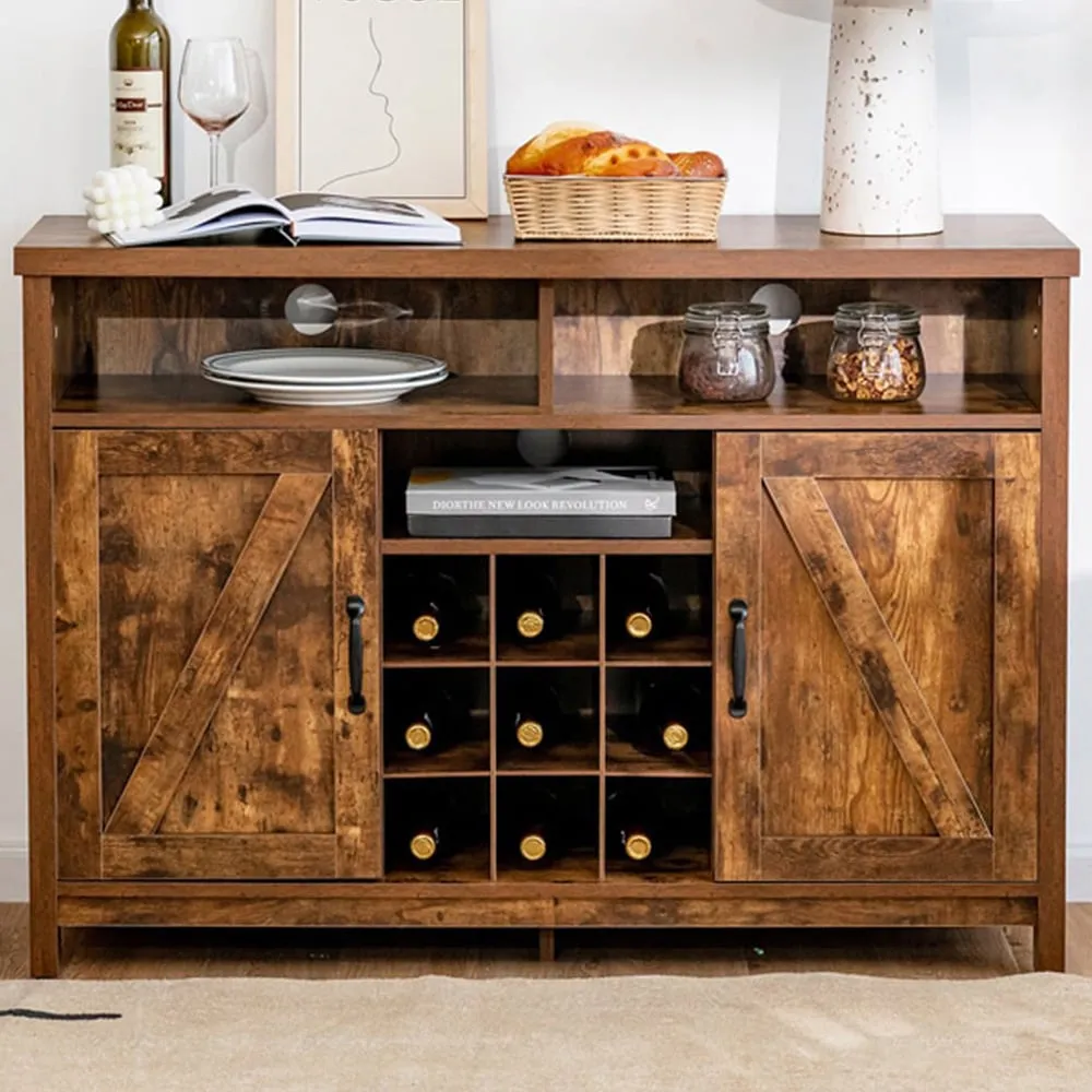 2 Door Buffet Cabinet with Wine Rack - Rustic Brown