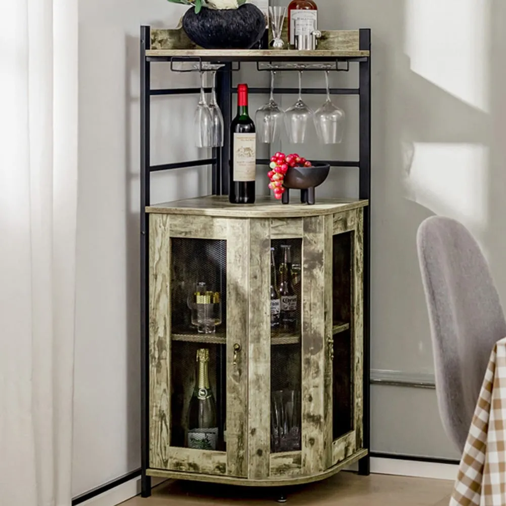2 Door Corner Wine Bar Cabinet - Brown image