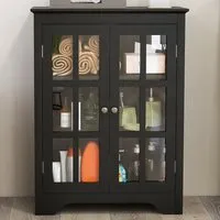 2 Door Floor Cabinet with Adjustable Shelves - Black, Glass