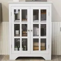 2 Door Floor Cabinet with Adjustable Shelves - White, Glass