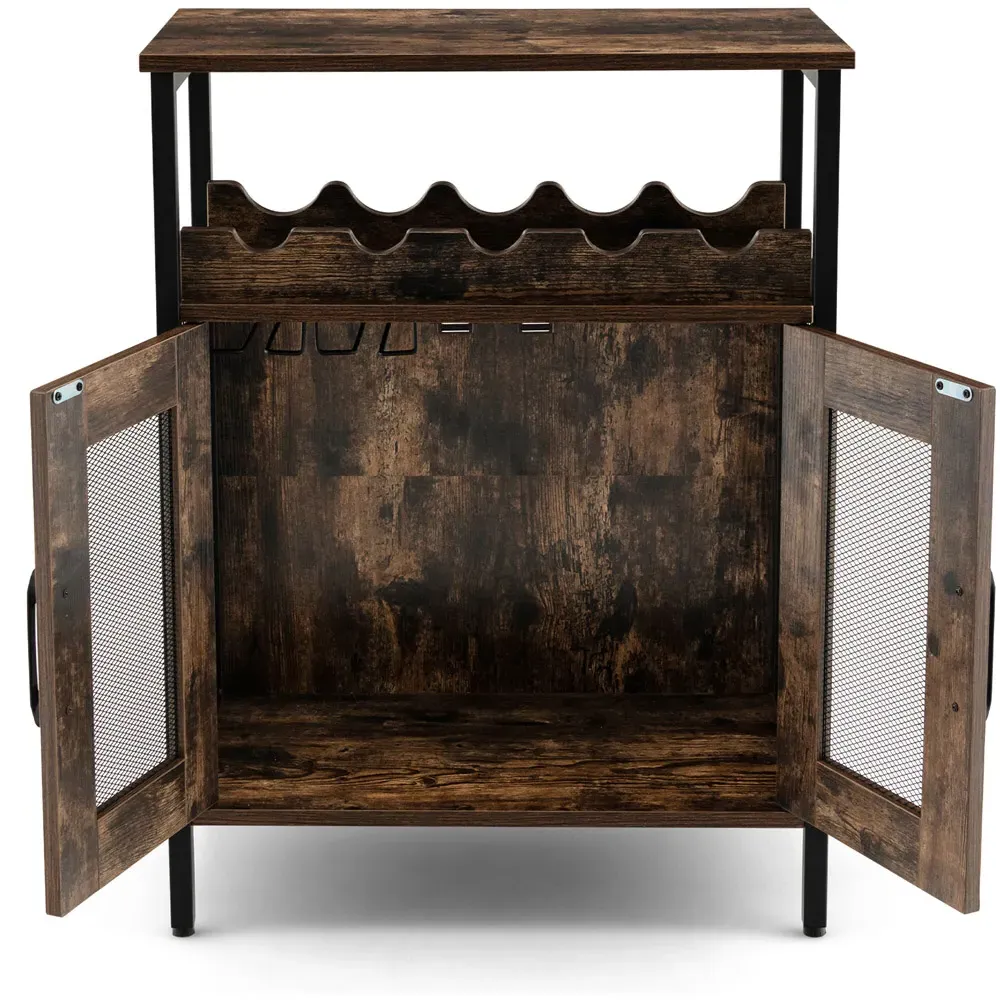2 Door Industrial Storage Cabinet with Wine Rack - Brown