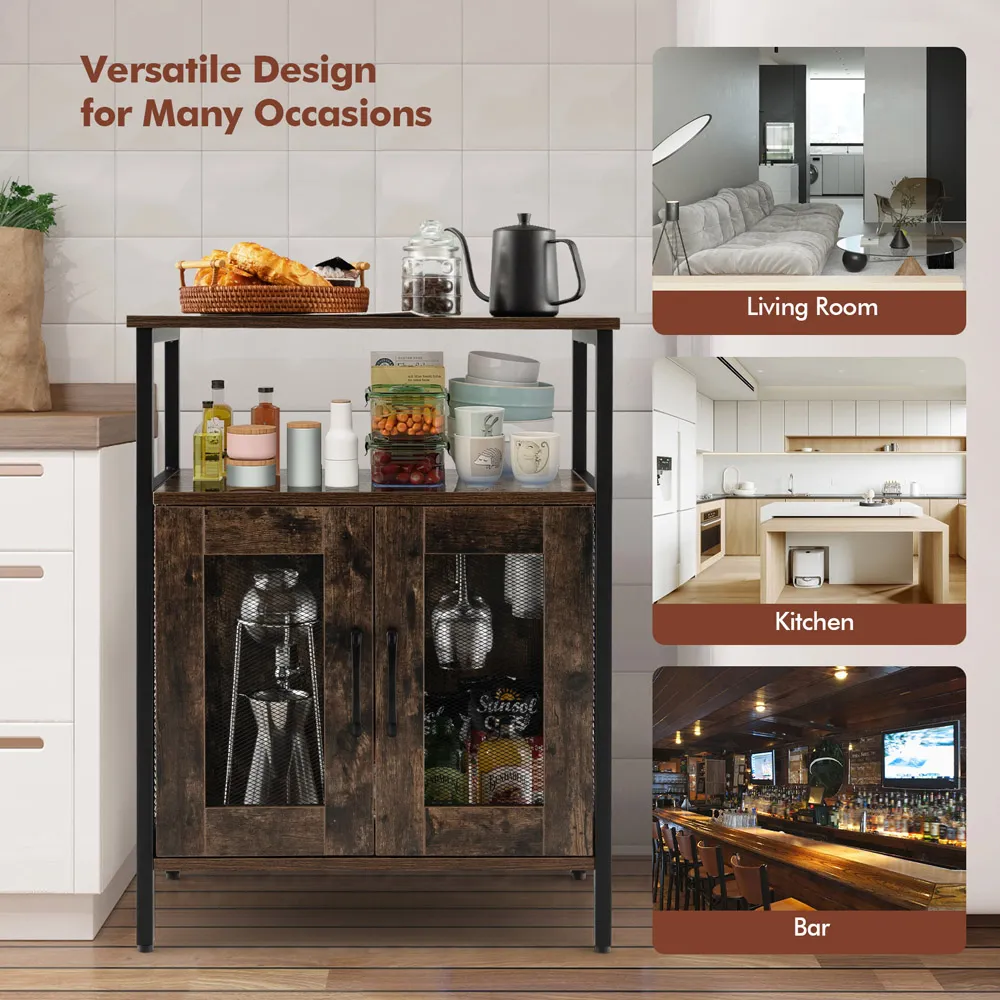 2 Door Industrial Storage Cabinet with Wine Rack - Brown