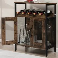 2 Door Industrial Storage Cabinet with Wine Rack - Brown