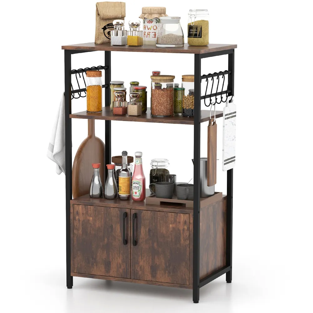 2 Door Kitchen Rack with 10 Hooks - Brown