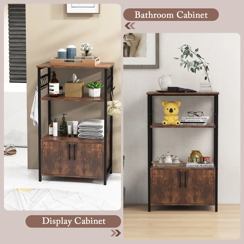 2 Door Kitchen Rack with 10 Hooks - Brown