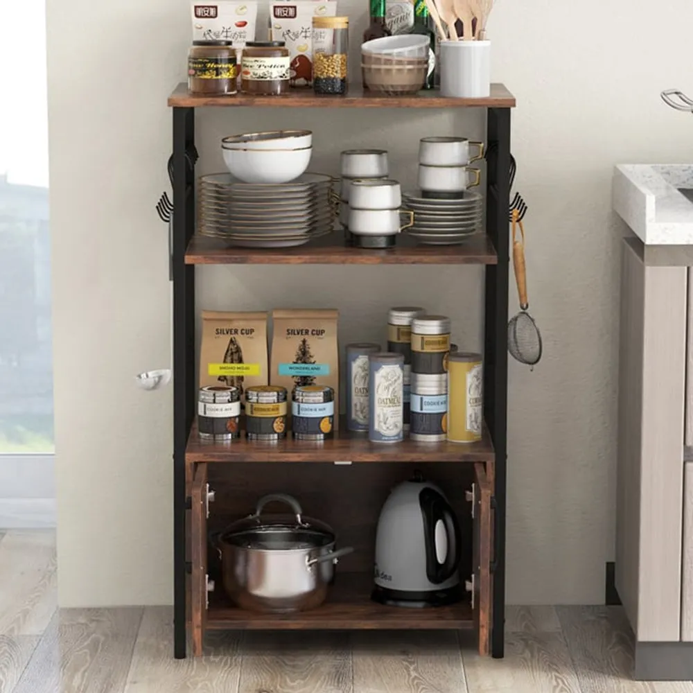 2 Door Kitchen Rack with 10 Hooks - Brown image
