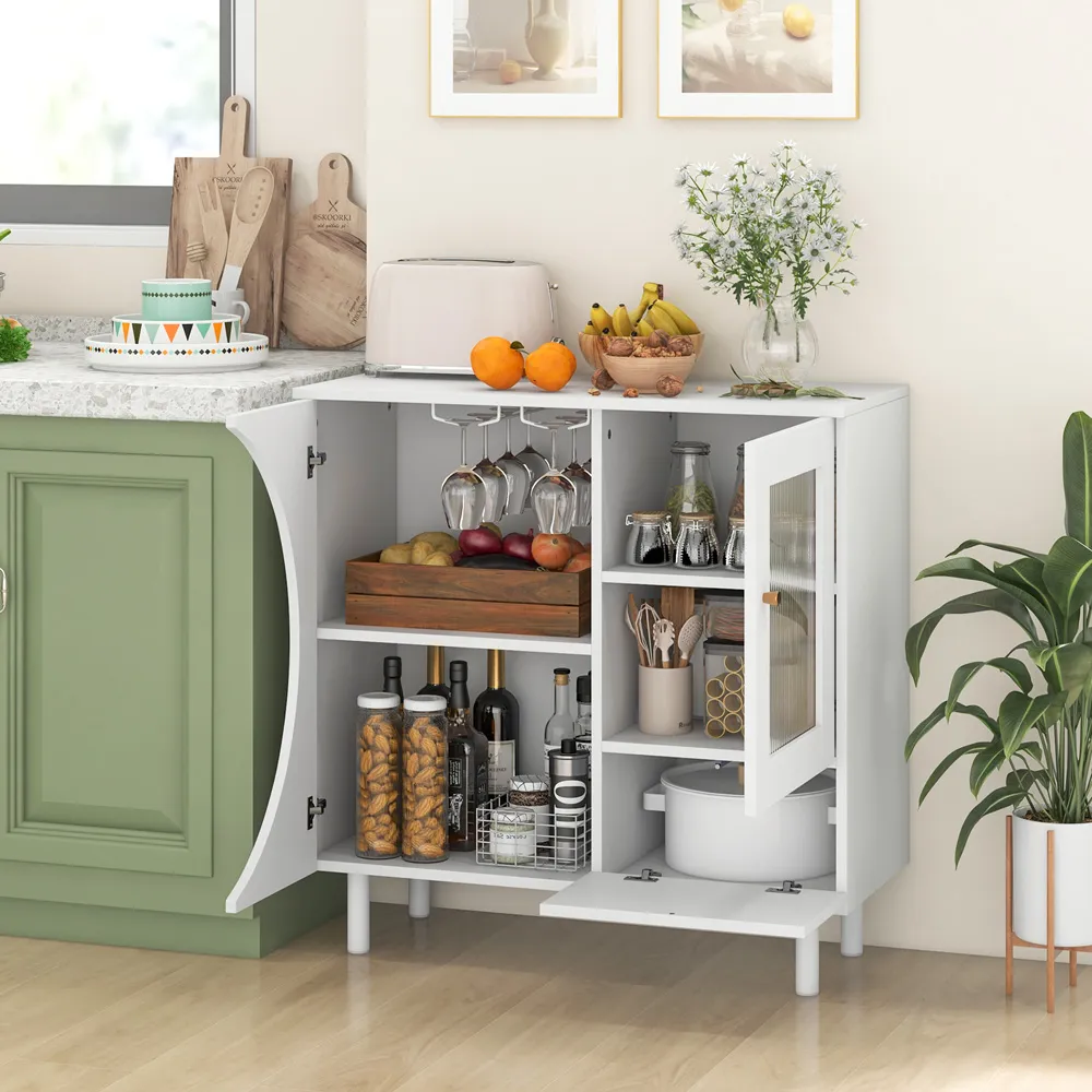 2 Door Kitchen Sideboard with Wine Rack - White