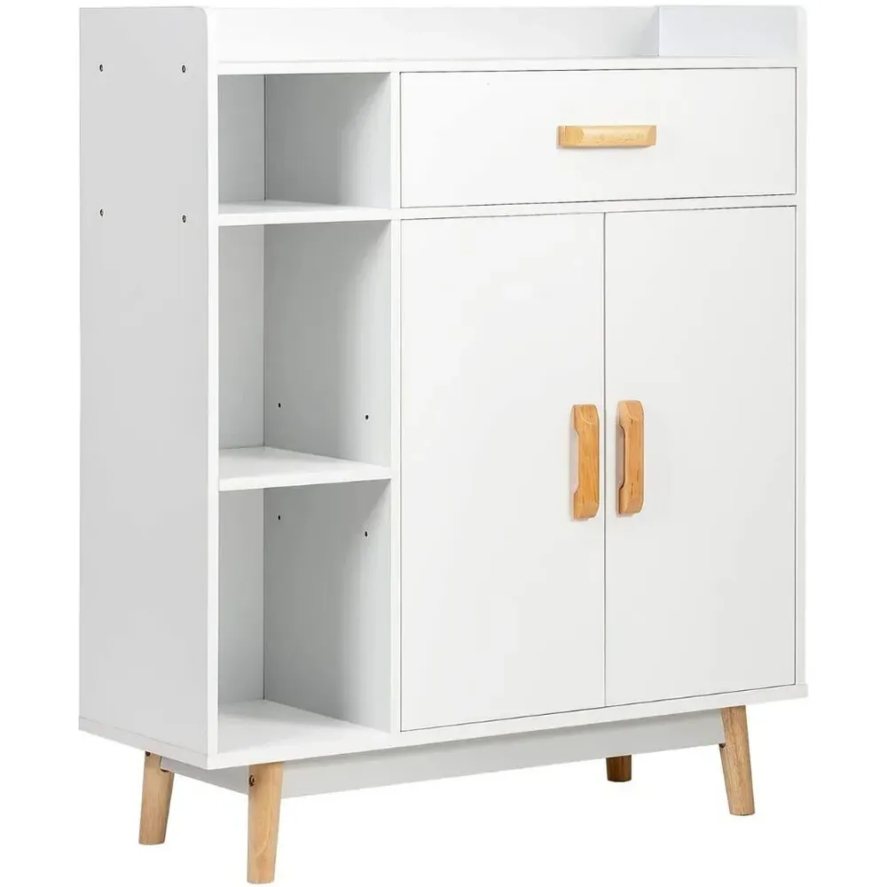 2 Door Single Drawer 3 Shelf Storage Cabinet - White