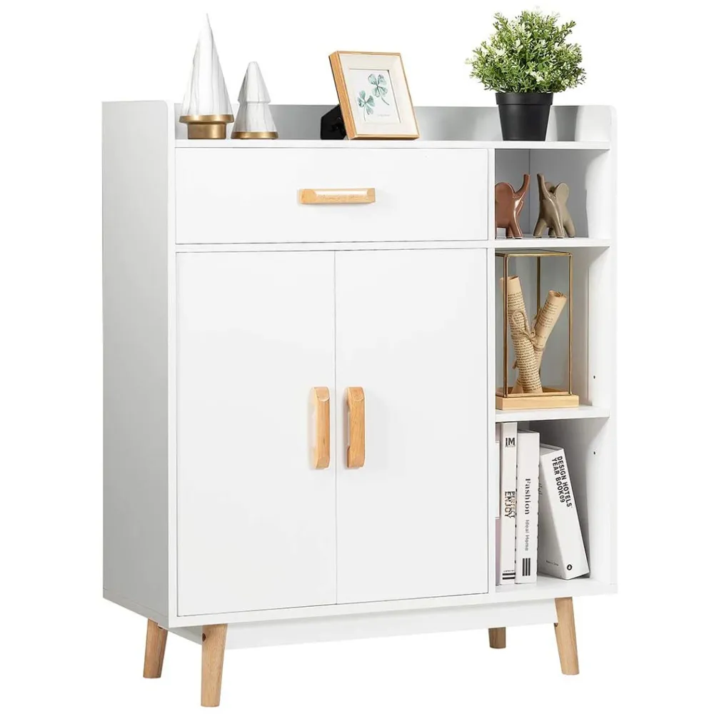 2 Door Single Drawer 3 Shelf Storage Cabinet - White