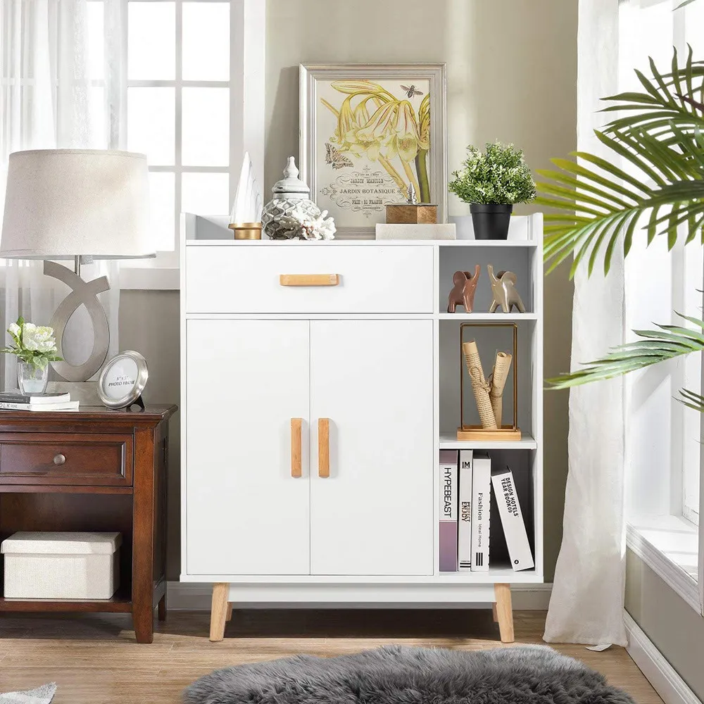 2 Door Single Drawer 3 Shelf Storage Cabinet - White