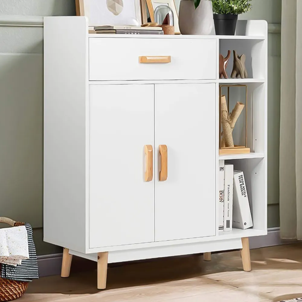 2 Door Single Drawer 3 Shelf Storage Cabinet - White