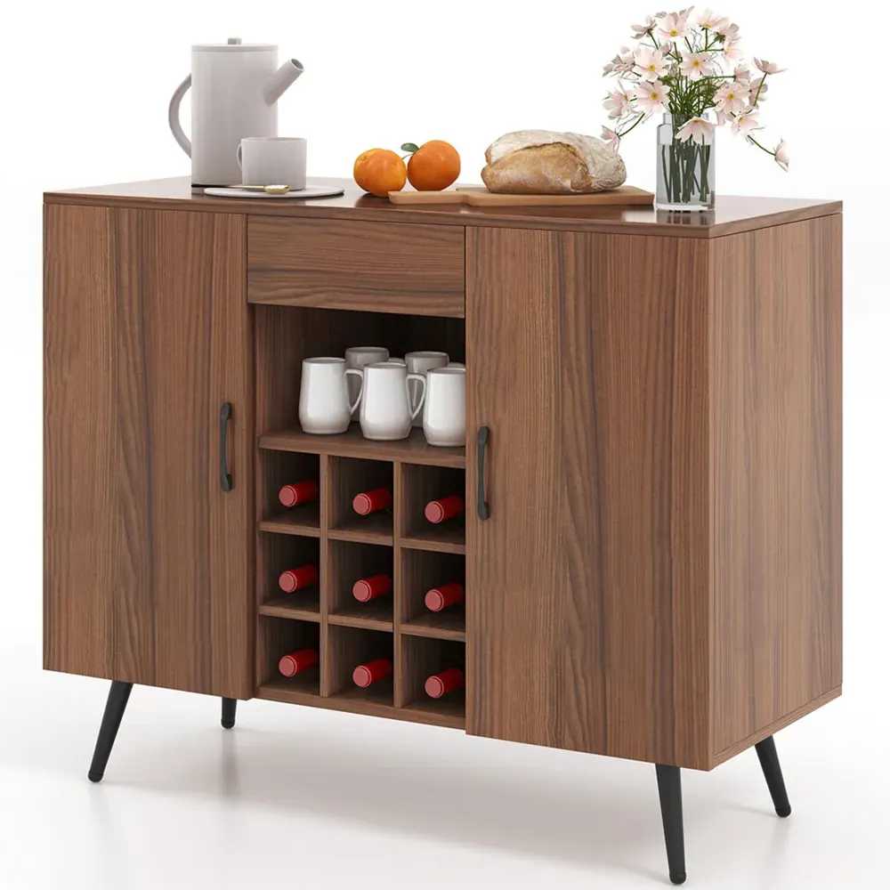 2 Door Single Drawer 4 Shelf Buffet Server Cabinet - Walnut