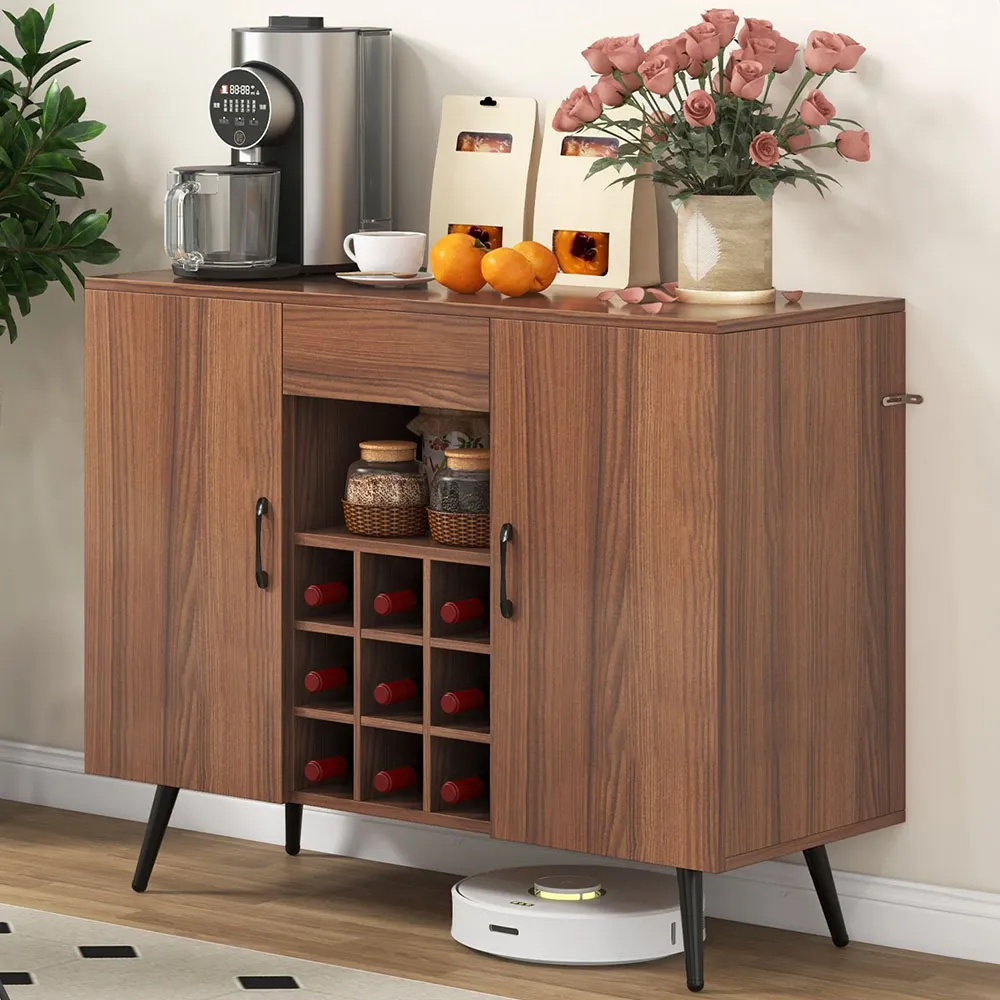 2 Door Single Drawer 4 Shelf Buffet Server Cabinet - Walnut image