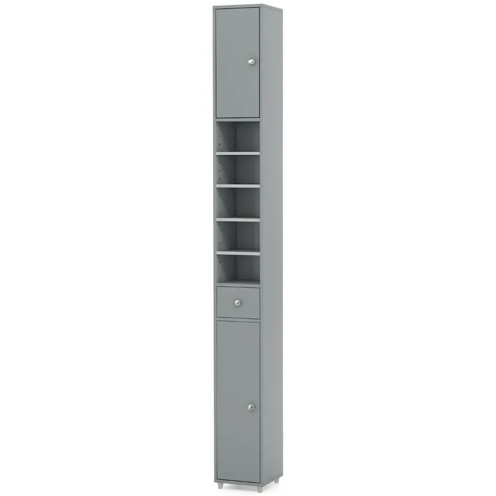 2 Door Single Drawer 5 Shelf Tall Storage Cabinet - Grey