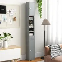 2 Door Single Drawer 5 Shelf Tall Storage Cabinet - Grey