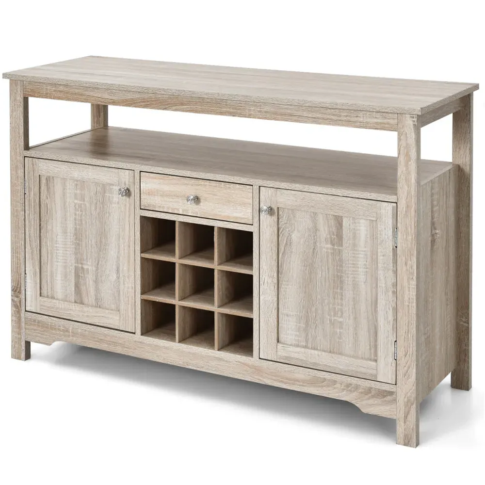 2 Door Single Drawer Cabinet with Wine Racks - Grey, Wood