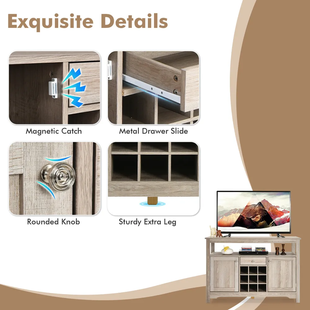 2 Door Single Drawer Cabinet with Wine Racks - Grey, Wood