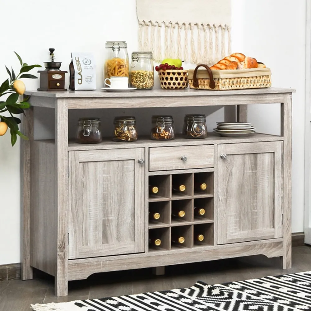 2 Door Single Drawer Cabinet with Wine Racks - Grey, Wood image