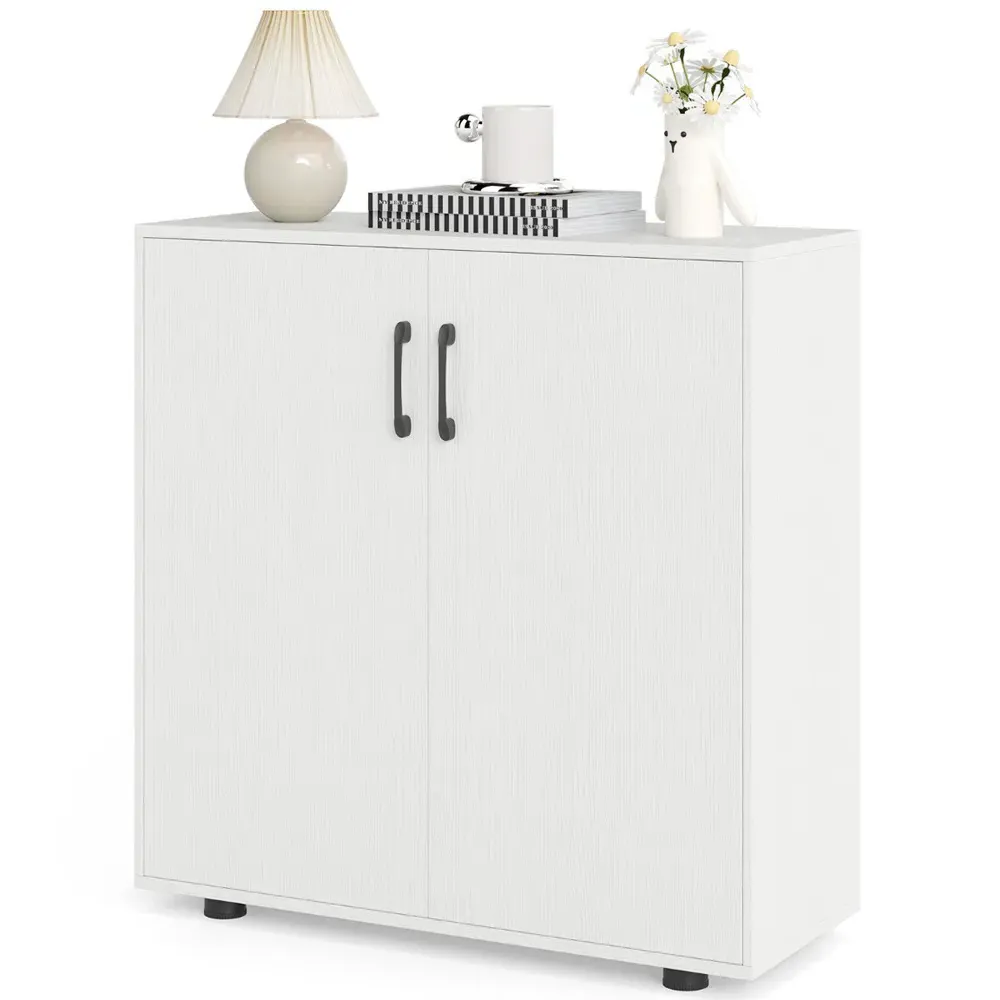 2 Door Storage Cabinet with Adjustable Shelf - White