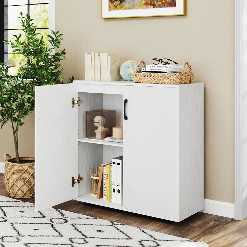 2 Door Storage Cabinet with Adjustable Shelf - White
