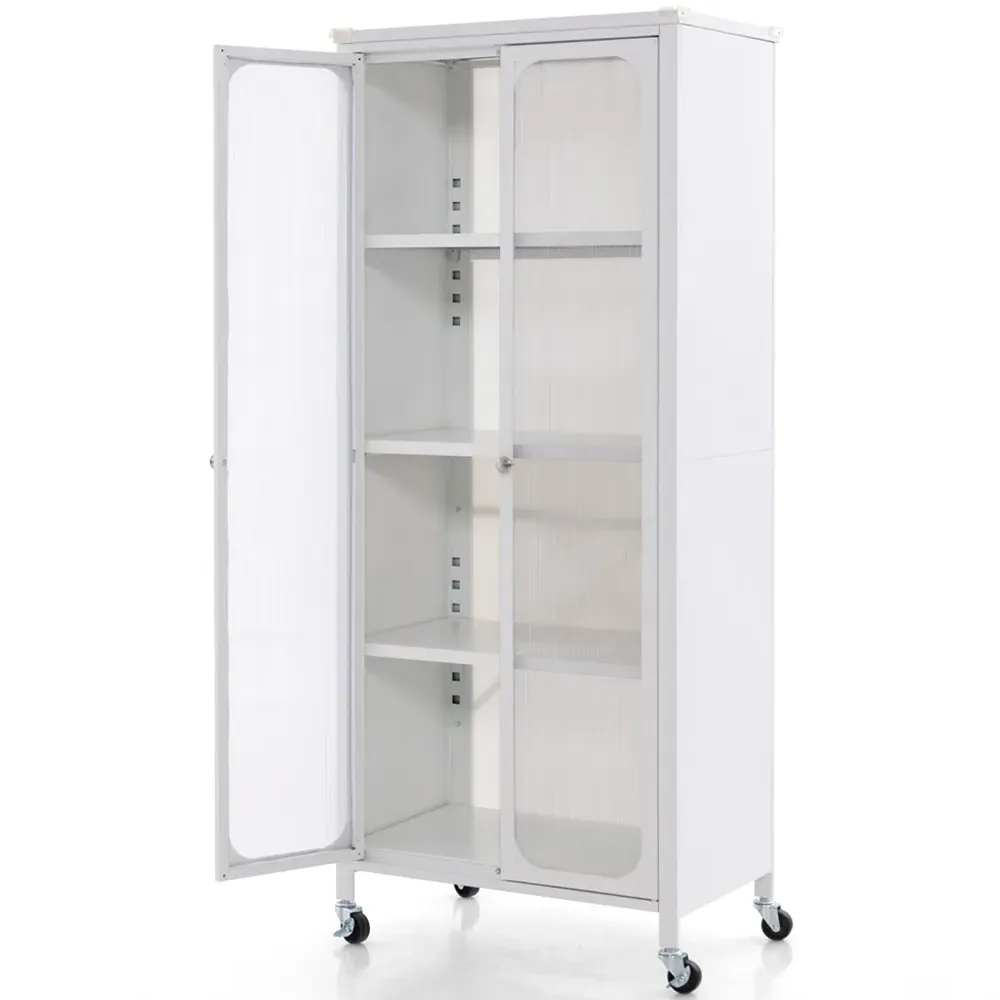 2 Door Storage Cabinet with Wheels - White
