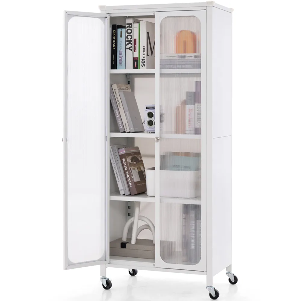 2 Door Storage Cabinet with Wheels - White