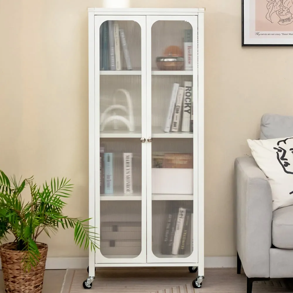 2 Door Storage Cabinet with Wheels - White