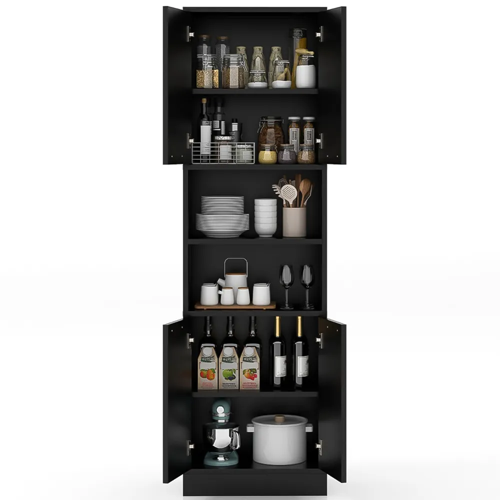 2 Door Tall Freestanding Cupboard - Black