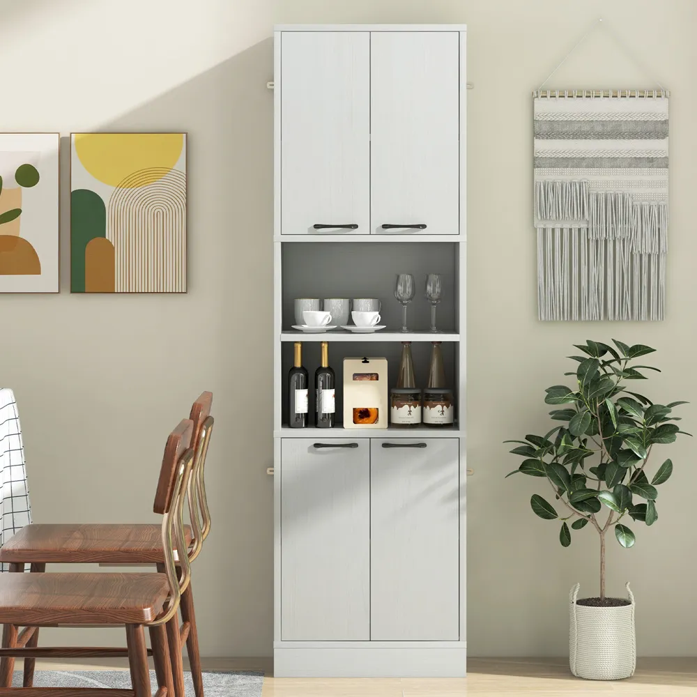 2 Door Tall Freestanding Cupboard - White, Oak