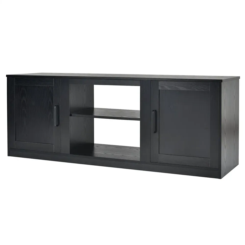 2 Door TV Unit with Adjustable Shelves - Black