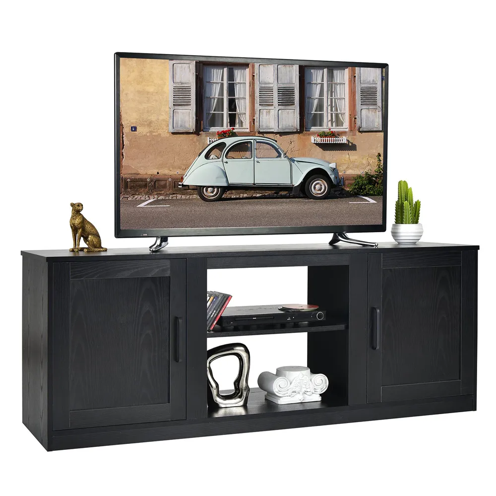 2 Door TV Unit with Adjustable Shelves - Black