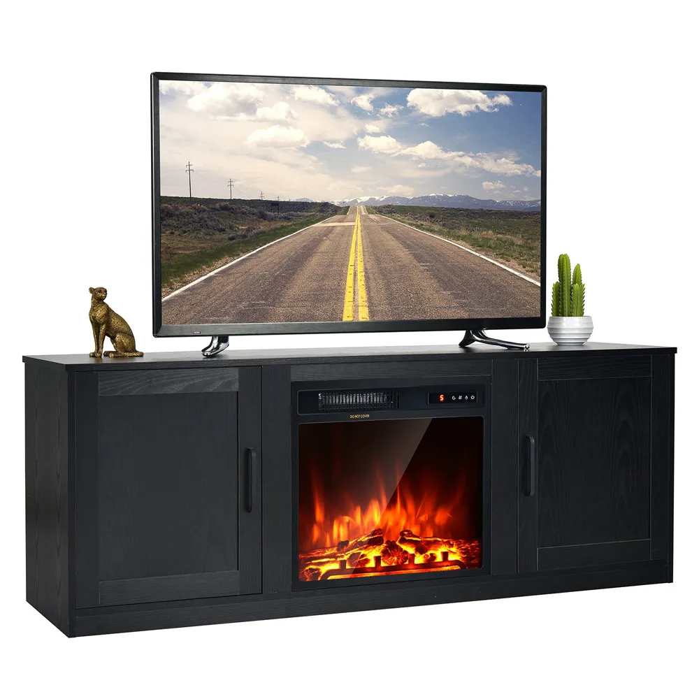 2 Door TV Unit with Adjustable Shelves - Black