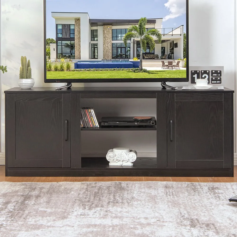 2 Door TV Unit with Adjustable Shelves - Black