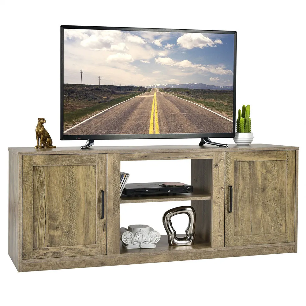 2 Door TV Unit with Adjustable Shelves - Natural