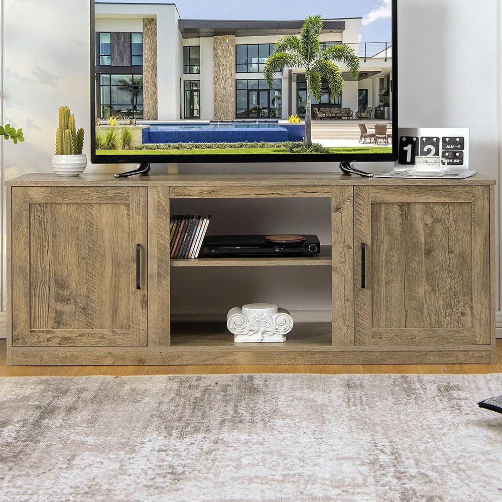 2 Door TV Unit with Adjustable Shelves - Natural