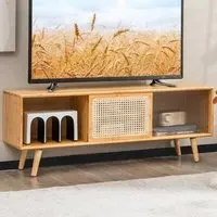 2 Door TV Unit with Glass and Rattan Doors - Cream