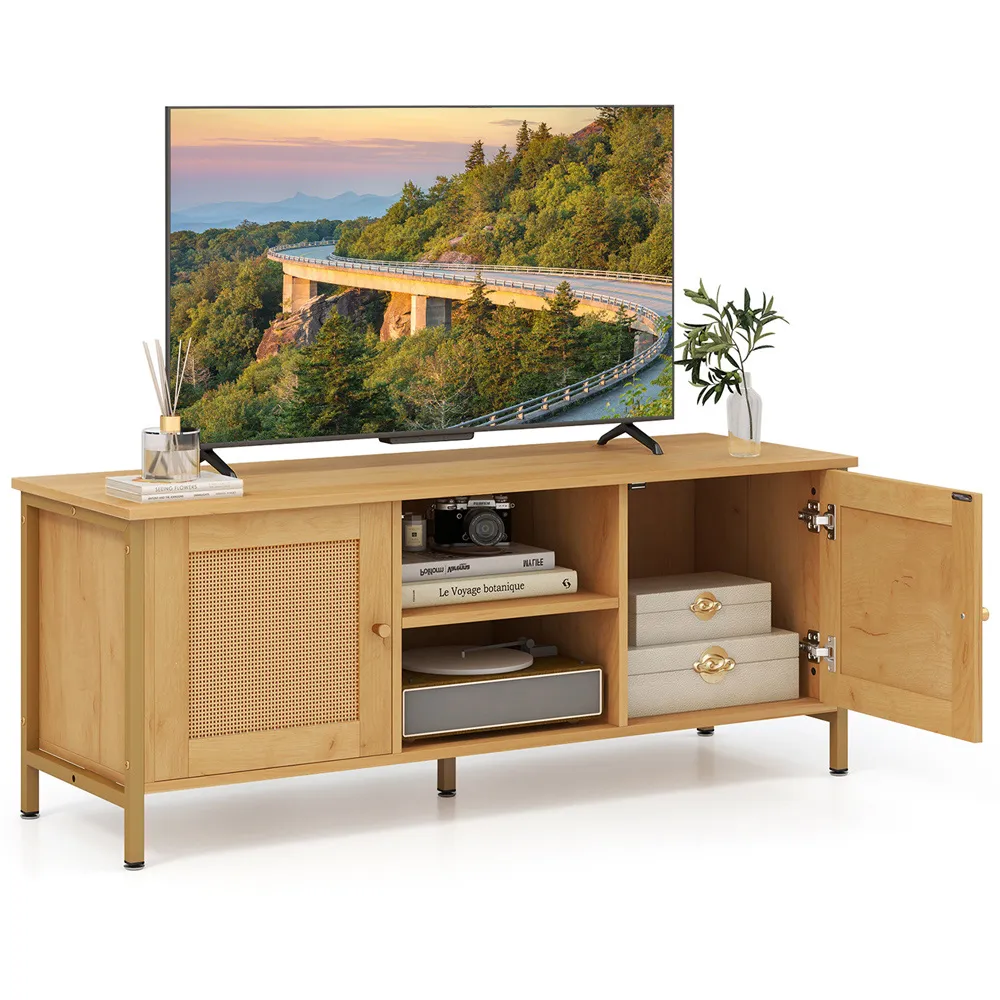2 Door TV Unit with Rattan Weaving - Natural
