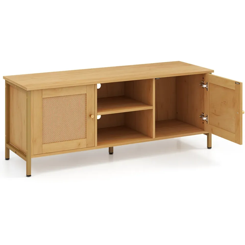 2 Door TV Unit with Rattan Weaving - Natural