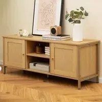 2 Door TV Unit with Rattan Weaving - Natural