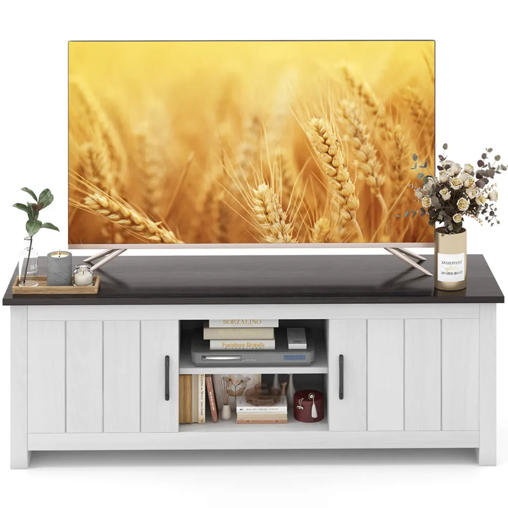 2 Door TV Unit with Slatted Design - Black