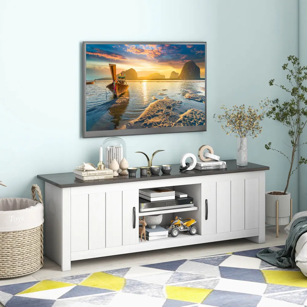 2 Door TV Unit with Slatted Design - Black