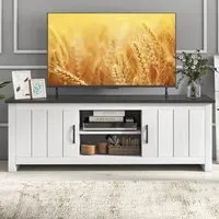 2 Door TV Unit with Slatted Design - Black