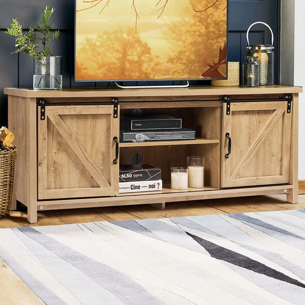 2 Door TV Unit with Sliding Barn Doors - Orange