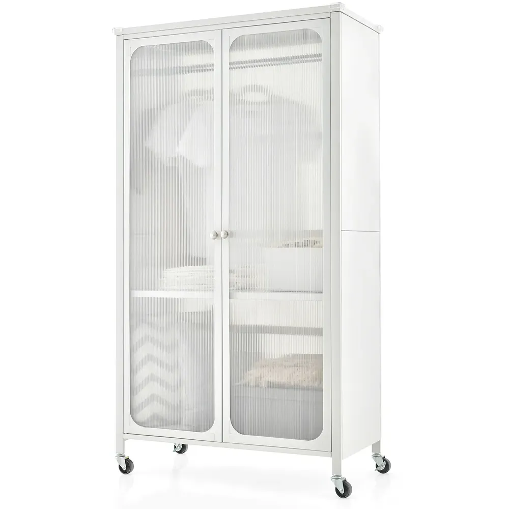 2 Door Wardrobe with Wheels - White