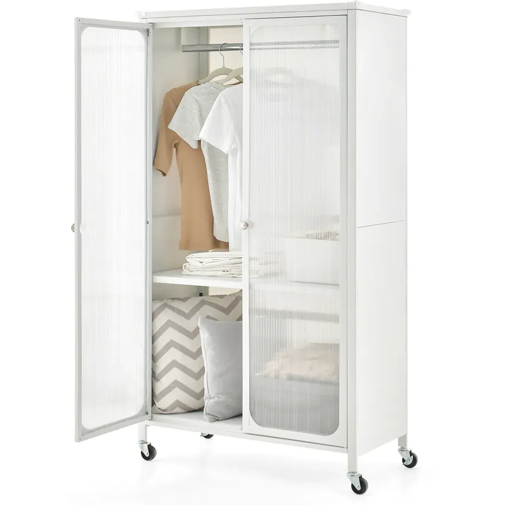 2 Door Wardrobe with Wheels - White