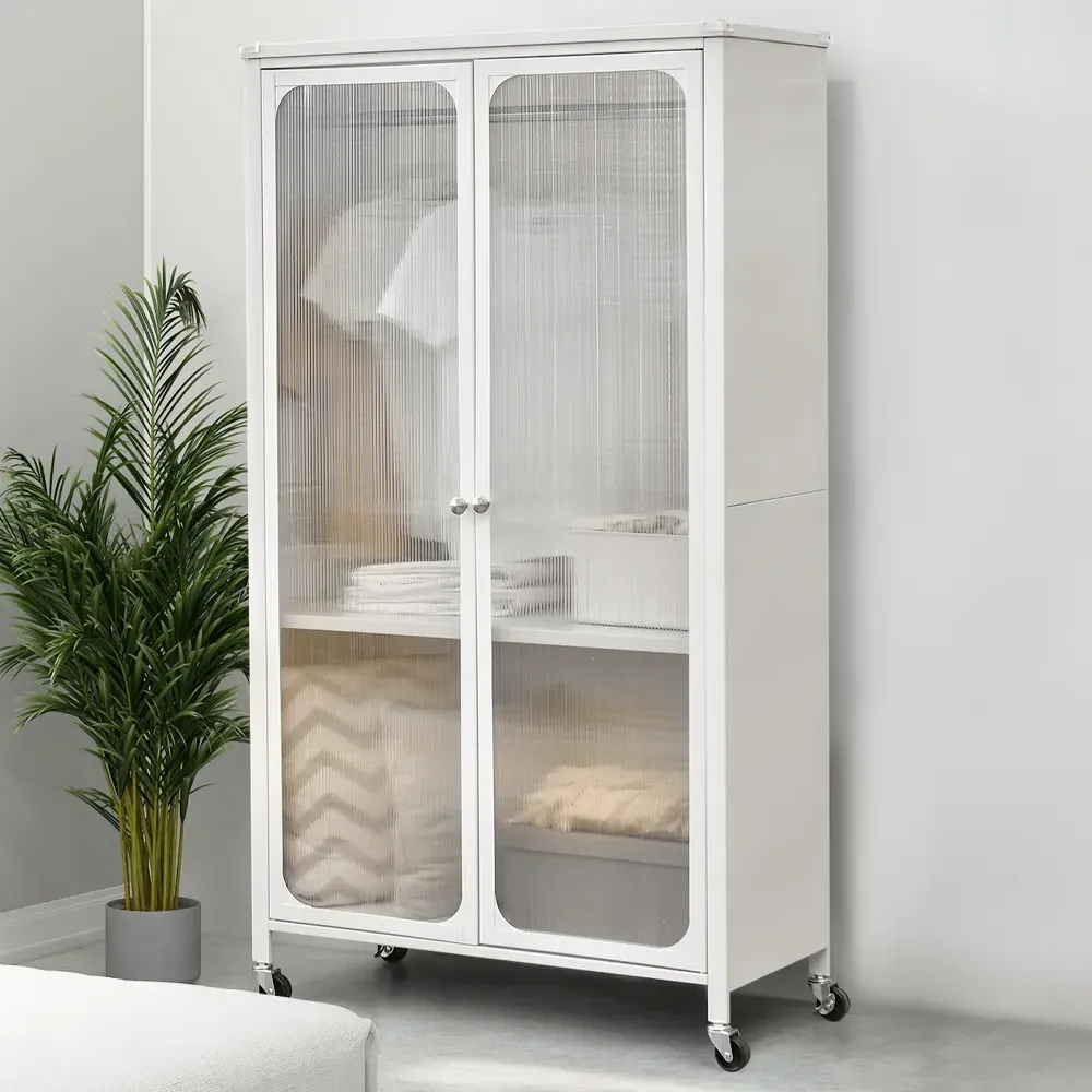 2 Door Wardrobe with Wheels - White