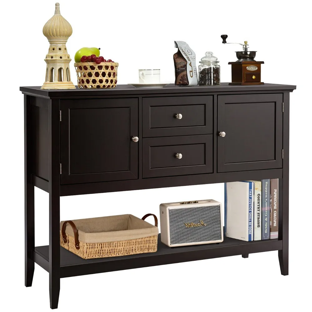 2 Drawer 2 Door Buffet Table with Shelf - Brown, Wood