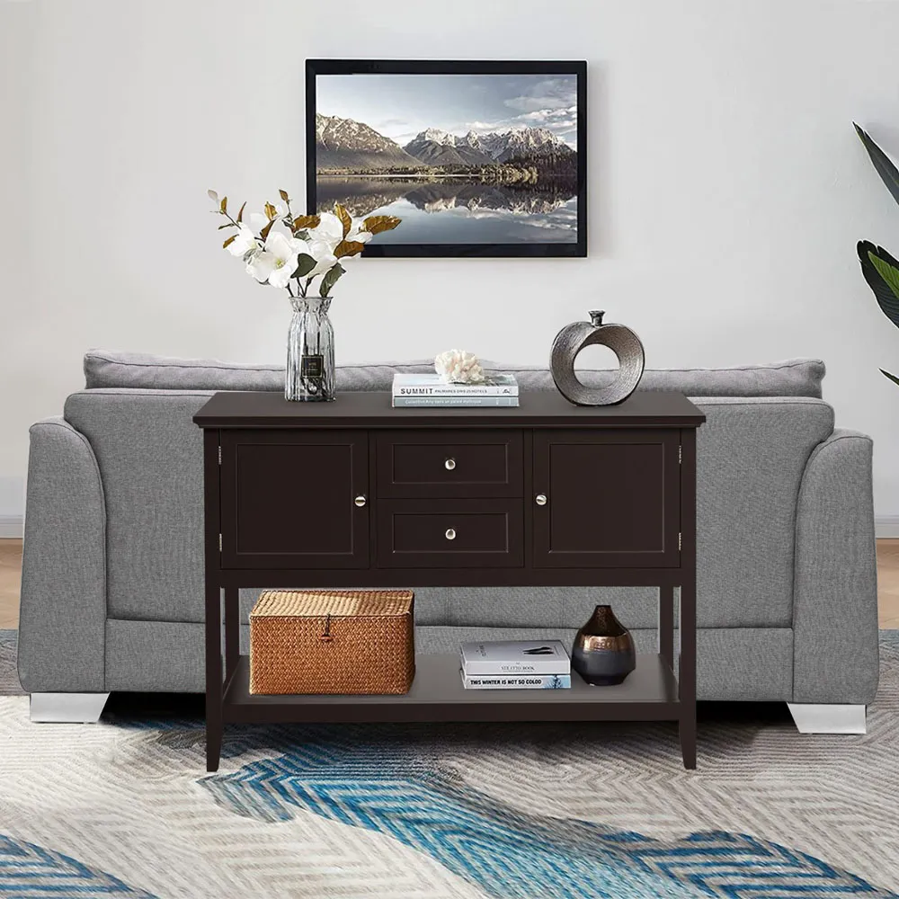 2 Drawer 2 Door Buffet Table with Shelf - Brown, Wood